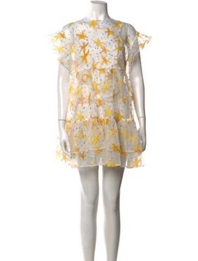 Pre-owned Celia B Printed Mini Dress In White