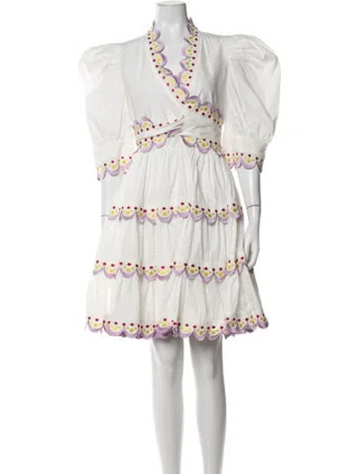 Pre-owned Celia B Printed Mini Dress In White