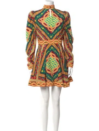 Pre-owned Celia B Printed Mini Dress In Yellow