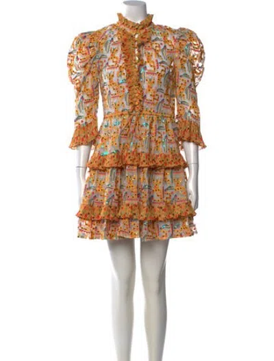 Pre-owned Celia B Printed Mini Dress In Yellow