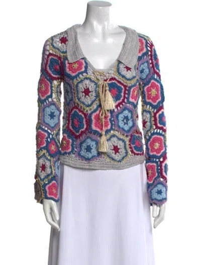 Pre-owned Celia B Printed Scoop Neck Sweater In Multi