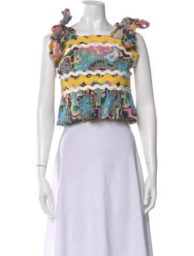 Pre-owned Celia B Printed Square Neckline Crop Top In Neutral