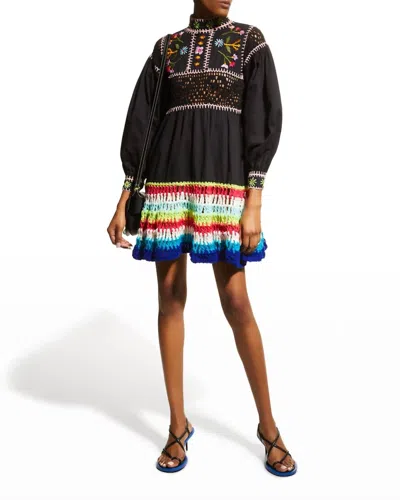 Celia B Scarlet Floral Embroidered Dress In Black Multi