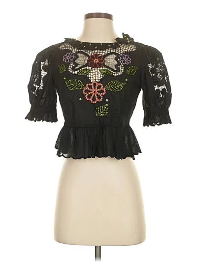 Pre-owned Celia B Short Sleeve Blouse In Black