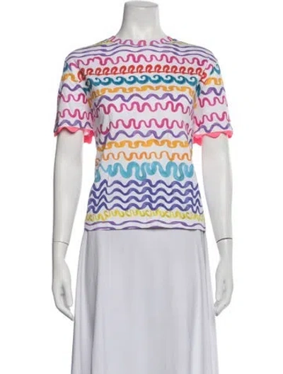 Pre-owned Celia B Striped Crew Neck Top In White