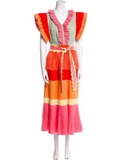 Pre-owned Celia B Striped Long Dress In Orange