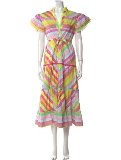 Pre-owned Celia B Striped Long Dress In Orange