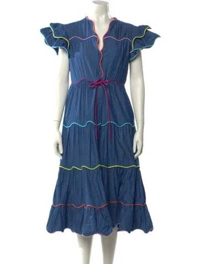 Pre-owned Celia B Striped Midi Length Dress In Blue