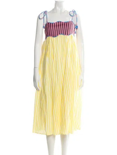 Pre-owned Celia B Striped Midi Length Dress W/ Tags In Yellow