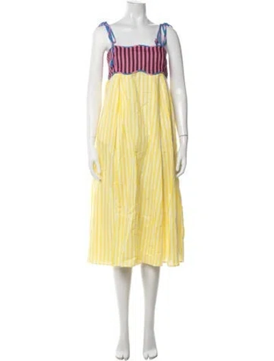 Pre-owned Celia B Striped Midi Length Dress W/ Tags In Yellow