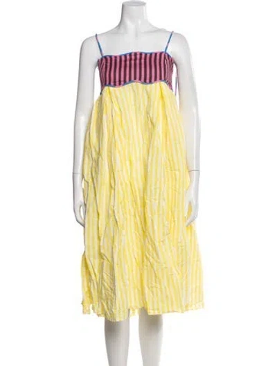 Pre-owned Celia B Striped Midi Length Dress In Yellow