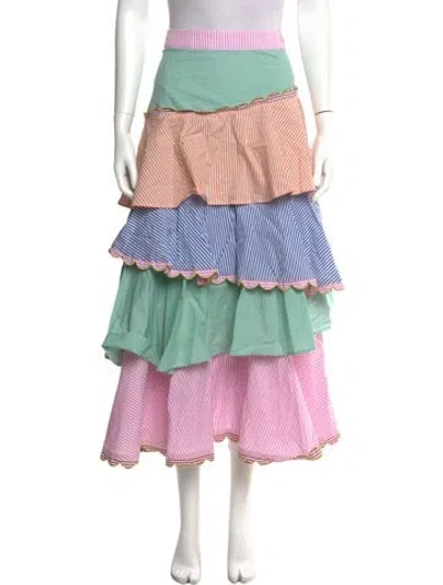 Pre-owned Celia B Striped Midi Length Skirt In Pink