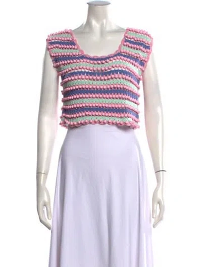 Pre-owned Celia B Striped Scoop Neck Crop Top In Pink