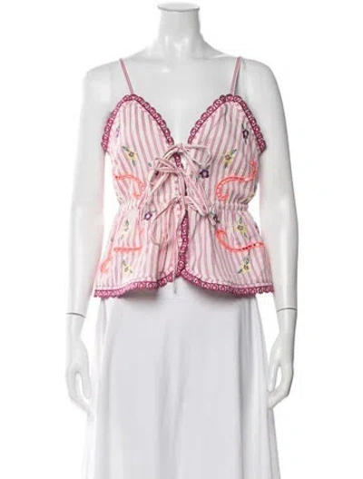 Pre-owned Celia B Striped V-neck Crop Top W/ Tags In White