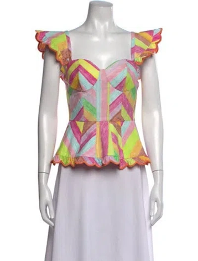 Pre-owned Celia B Striped V-neck Top In Pink