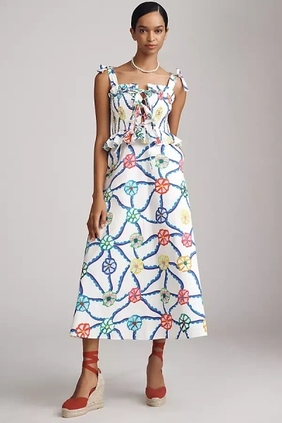 Celia B Turpan Smocked Tie Dress In Blue