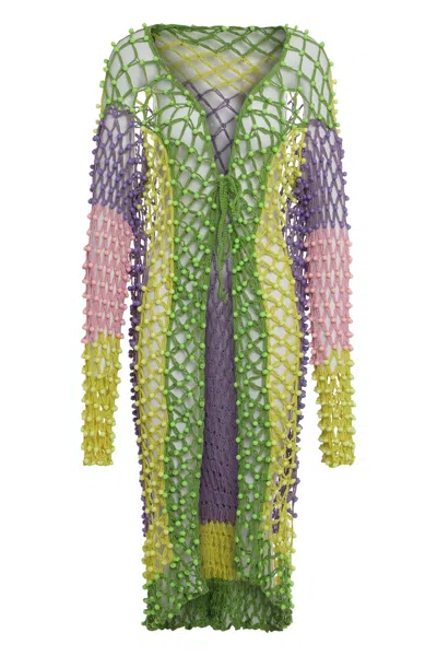Celia B Vibrant Long Mesh Cardigan In Multi