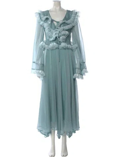 Pre-owned Celia B V-neck Long Dress In Blue