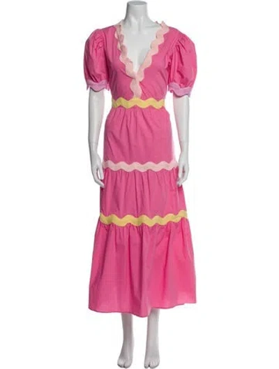 Pre-owned Celia B V-neck Long Dress In Pink