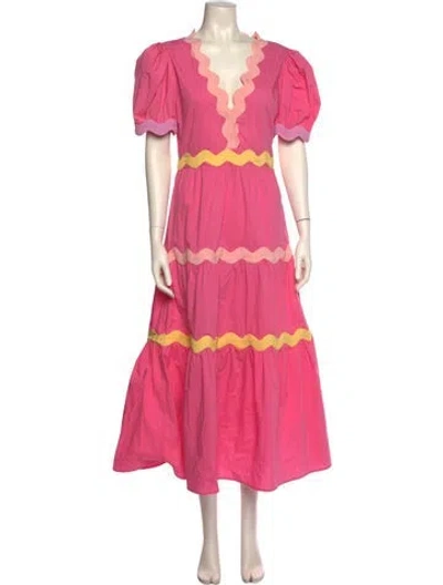 Pre-owned Celia B V-neck Long Dress In Pink