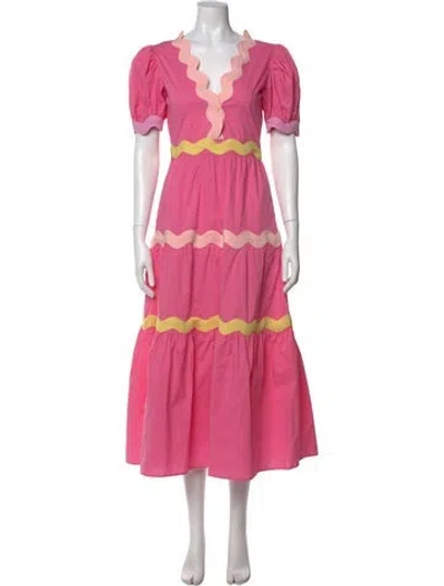 Pre-owned Celia B V-neck Long Dress In Pink