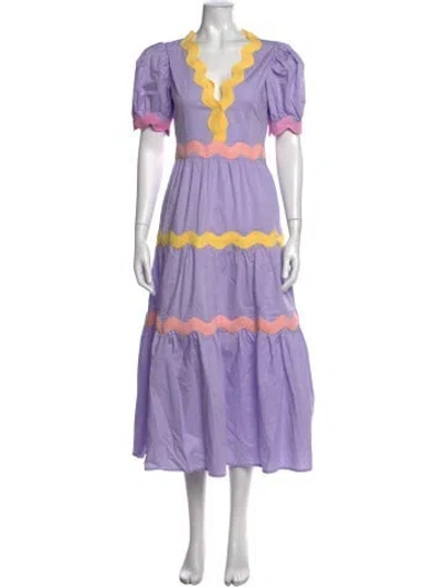 Pre-owned Celia B V-neck Midi Length Dress W/ Tags In Purple