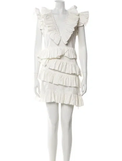 Pre-owned Celia B V-neck Mini Dress In White