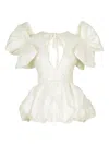 Celia B Willem Puff-sleeved Peplum Top In Neutral