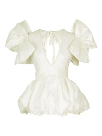 Celia B Willem Puff-sleeved Peplum Top In Neutral