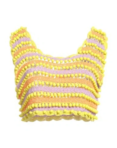 Celia B Woman Top Yellow Size M Cotton In Brown