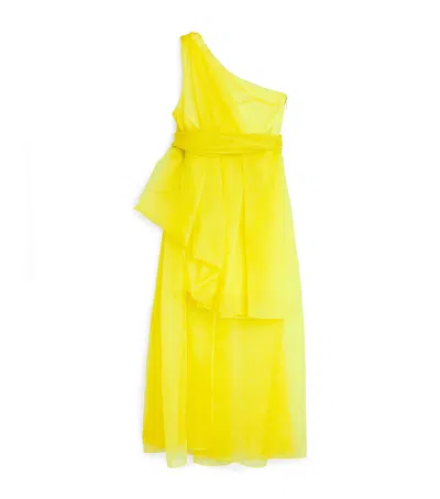Celia Kritharioti Kids' Silk Organza One-shoulder Dress In Yellow