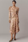 Celiab Hikari Long-sleeve Ruched Midi Dress In Gold