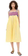 Celiab Lola Linen Blend Tie-strap Babydoll Midi Dress In Yellow