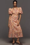Celiab Nammu Puff-sleeve Midi Dress In Multicolor