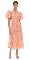 Celiab Nammu Puff-sleeve Midi Dress In Yellow
