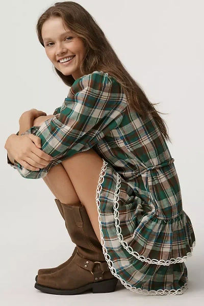 Celiab Plaid Tiered Mini Dress In Green