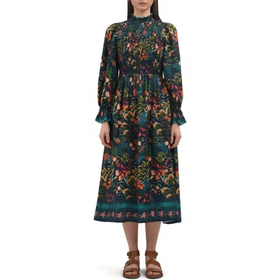 Celina Moon Aurnia Floral Long Sleeve Midi Dress In Blue