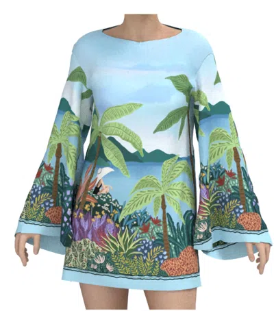 Celina Moon Bell Sleeve Floral Dress In Blue Multi