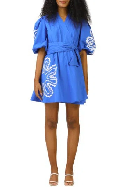 Celina Moon Carly Cotton Wrap Dress In Blue