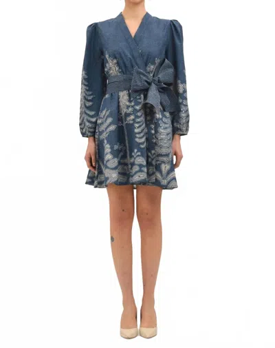 Celina Moon Carly Wrap Mini Dress In Blue