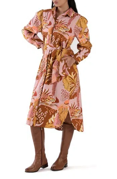 Celina Moon Elaine Long Sleeve Shirtdress In Multi