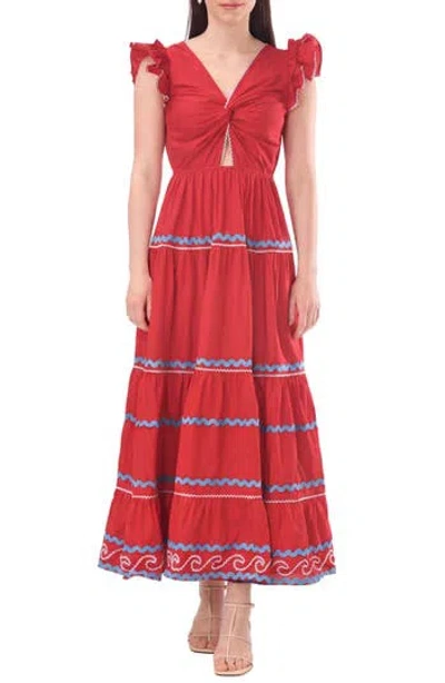 Celina Moon Flavian Tiered Maxi Dress In Red
