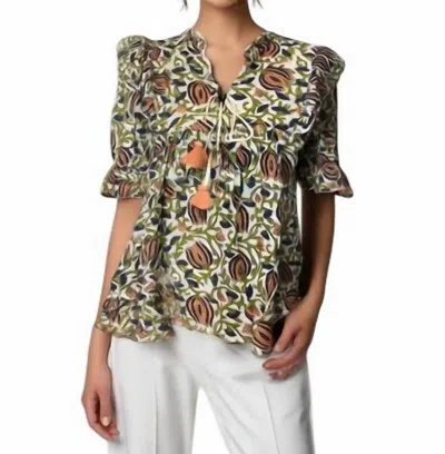 Celina Moon Floral Peplum Blouse In Green Floral In Brown