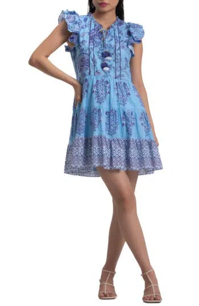 Celina Moon Floss Cotton Minidress In Blue
