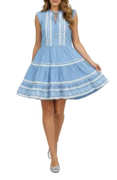 Celina Moon Floss Rickrack Ribbon Cotton Dress In Blue