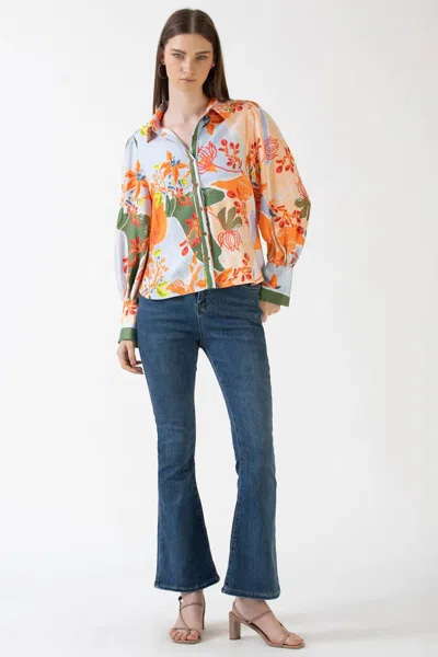 Celina Moon Jana Button Up Blouse In Peach Foliage In Multi