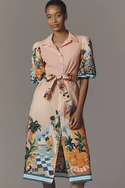 Celina Moon Janeli Collared Midi Dress In Pink