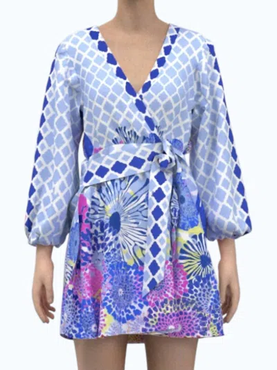 Celina Moon Long Sleeve Floral Wrap Dress In Blue Multi