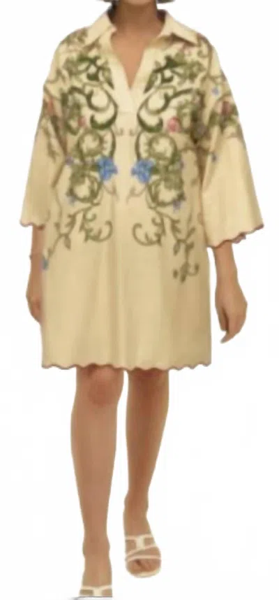 Celina Moon Long Sleeve Scalloped Hem Floral Dress In Multi In Yellow