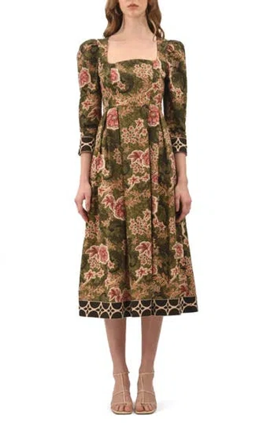 Celina Moon Mirellie Floral Midi Dress In Brown